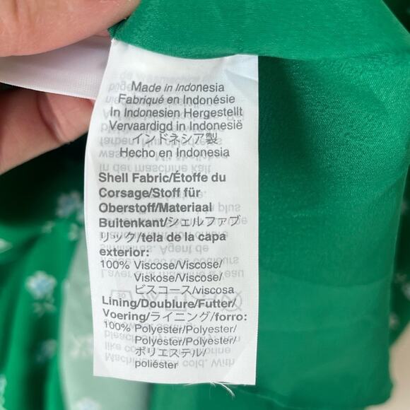 J Crew Puff-sleeve midi dress floral print green 4 NEW - Picture 8 of 11